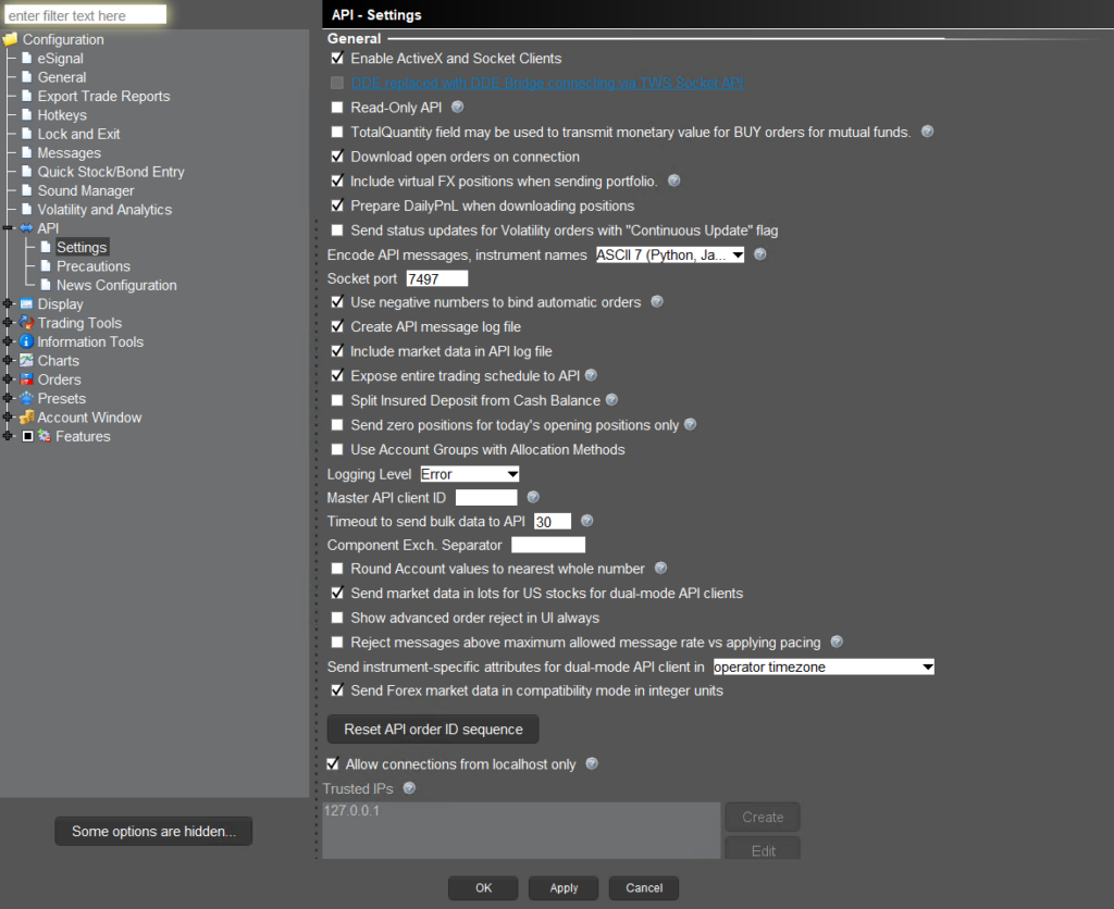 TWS/IB Gateway API Settings Configuration 1