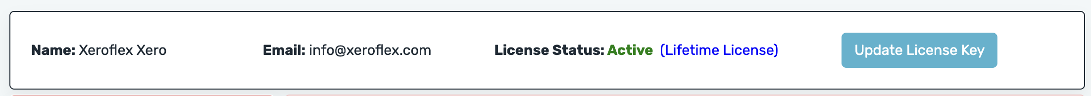 License Key Update Screen