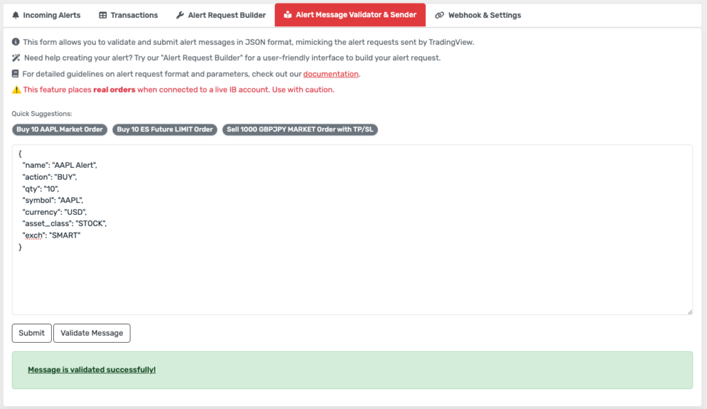 Message Validation Screenshot