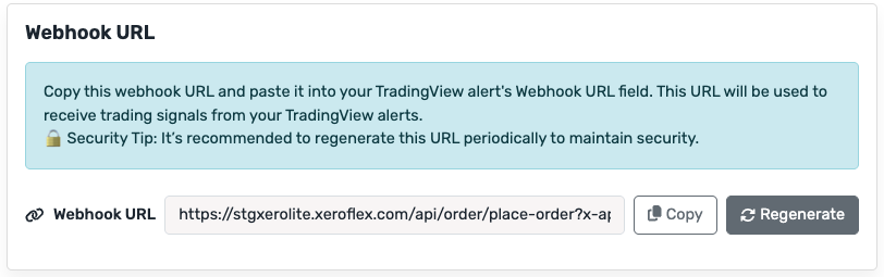 Xerolite Webhook URL Configuration Screen